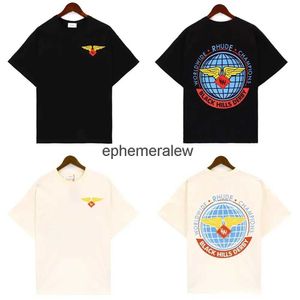 T-shirts hommes Earth Wings lettres T-shirt imprimé pour hommes de haute qualité surdimensionné autocollant noir amande avec étiquettes H240401