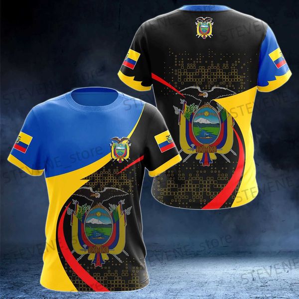 Camisetas para hombres Escudo de armas de la bandera de Ecuador Camiseta gráfica Verano Casual Streetwear Moda para hombres Camisetas con cuello en O Chicos Tops de manga corta de gran tamaño T231219