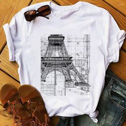 Heren T Shirts Eiffeltoren En Kerk Retro Ontwerp Tekeningen Geek T-shirt Mannen Wit Casual Homme TShirt Hipster Ingenieur Streetwear Shirt