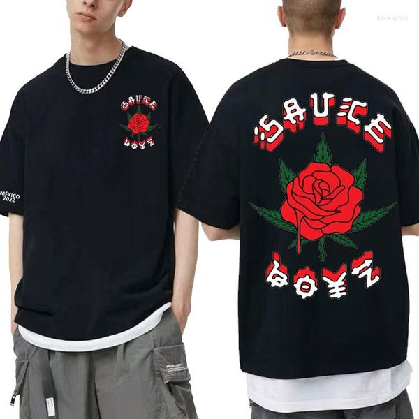 Camisetas para hombre, camiseta Eladio Carrion, camiseta con gráficos de flores rosas, camiseta de alta calidad para hombres y mujeres, Sauce Boyz Music