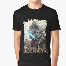 Heren t shirts Elden Ring Knight Shield Retro Shirt Cool Dark Souls Game Print Tops Women Men Men O-Neck losse Streetwear Roupas Masculinas