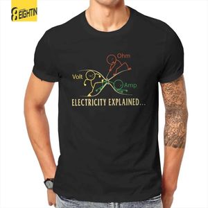 Camisetas para hombres Electricidad explicada STIK Ciencias Mens Tisas Moda de moda Camisetas de cuello redondo Codero 4xl 5xl ropa T240425