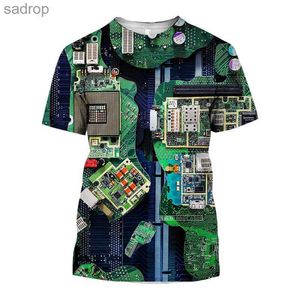 Camisetas para hombres Camiseta impresa en 3D con chip 3D con patrón de circuito fresco Hip-Hop Street Fashion Trewneck de manga corta Topxw de manga corta