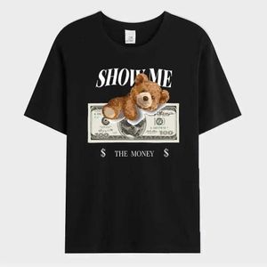 Camisetas para hombres Abrace la camiseta estampada de Teddy de dólar estadounidense Men Street Loose Casual Sles Short Sles Summer Tee Algodón de algodón J240426