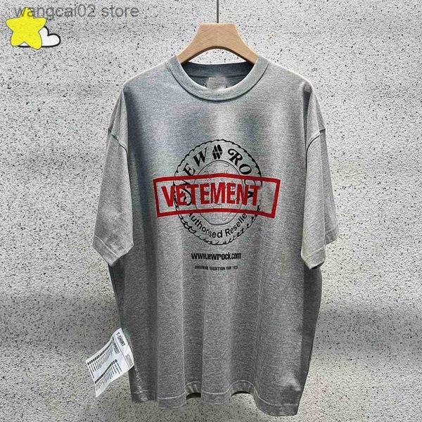 T-shirts pour hommes Broderie Gris Blanc Vetements T-shirts Hommes Femmes 1 1 Casual Couple Surdimensionné Rond Carré VTM Tee Big Label Avec Tags T230602