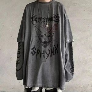 Heren t-shirts emo mannen gotisch Koreaanse unisex streetwear Japan Halloween t-shirt t-shirt Harajuku tops Tees lange mouw Fairy Grunge Alt kleding 230130