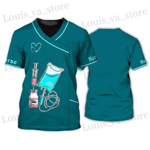 T-shirts voor heren EMS uniform heren t-shirts Doctor Nurse T-shirt 2024 Nieuwe 3D-print korte slev unisex werk kleding ts zomer oversized tops T240419