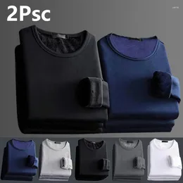 T-shirts voor heren Epligg 2-delige ondervachtshirt voor mannen Koreaanse stijl Trendy herfst winter pluche slim fit top jeugd binnenlaag warm lange mouwen