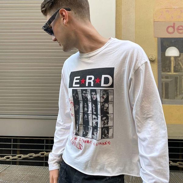 Camisetas para hombre ERD Melancholy Rich Second Generation Letter YK2 Tops Punk Wind Cotton Loose Portraits Impreso Camisetas de calle de manga larga