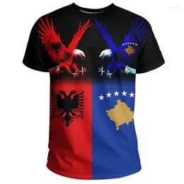 Camisetas para Hombre Bandera del País Est Retro Símbolo de Albania Moda Hombres/Mujeres Camisetas de Verano con Estampado 3D Camisa de Albania-Kosovo Nuestro Amigo Especial