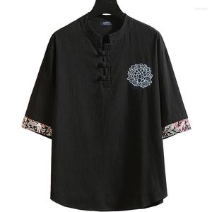 Camisetas para hombre, camiseta de manga corta Est 2xl-10XL 165cm, camisa de lino para hombre con cuello vuelto grande, estilo chino, tipo gordo, de talla grande, informal