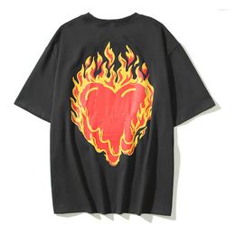 Camisetas para hombre, camiseta de manga corta con estampado de letras de amor de llama disuelta de la UE, camiseta informal de verano con cuello redondo, camiseta holgada Unisex