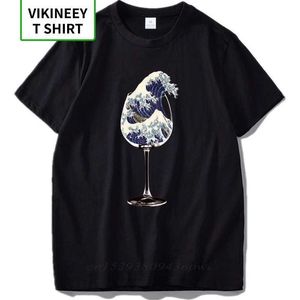 T-shirts voor heren EU-grootte 100% katoenen kanagawa Surfing T-shirt Heren Noedle Wijnglas Art Design Black Wave T-shirt Top Heren T-shirt Q240521