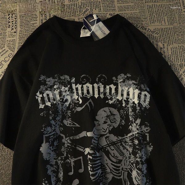 T-shirts pour hommes Europe et Amérique 2023 Summer Street Hip Hop Skull Graphic Shirt Harajuku Gothique Hommes Femmes Personnalité À Manches Courtes