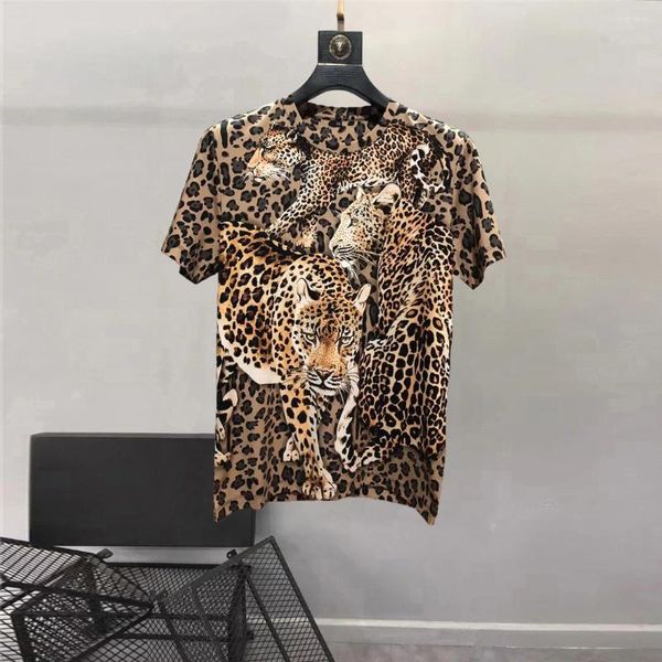 T-shirts pour hommes Style européen été Chic haute qualité diamants léopard T-shirt hauts T-shirt B660