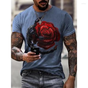 T-shirts pour hommes T-shirt européen américain High Street Mode Rouge Rose Scorpion Imprimer Top Col Rond Élastique Slim Fit Chemise Printemps / Été