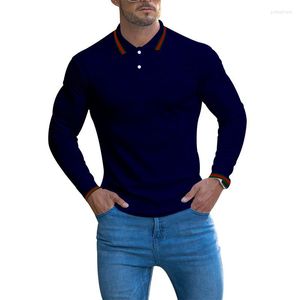 T-shirts pour hommes Européen Américain T-shirt à manches longues Hommes Bouton Revers Couleur unie Slim Fit Tees Casual Respirant Sport Top Layered