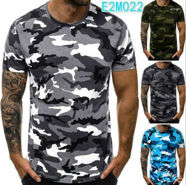 T-shirts pour hommes col rond européen et américain serré Sexy Camouflage T-shirt de sport décontracté