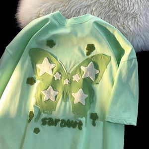 Camisetas de hombre Calle europea y americana Mariposa Camiseta gráfica en forma de estrella Verano Hombres Mujeres Diseño suelto Pareja Casual Manga corta