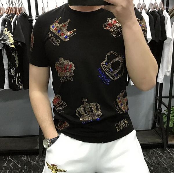 Camisetas para hombre, camiseta de manga corta con ajuste de taladro de estilo europeo, Top de fondo fresco a la moda, verano 2023