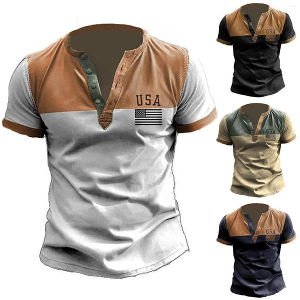 T-shirts pour hommes chemise d'exercice été confortable drapeau contrasté col rond pull à manches courtes hommes grand ensemble hommes