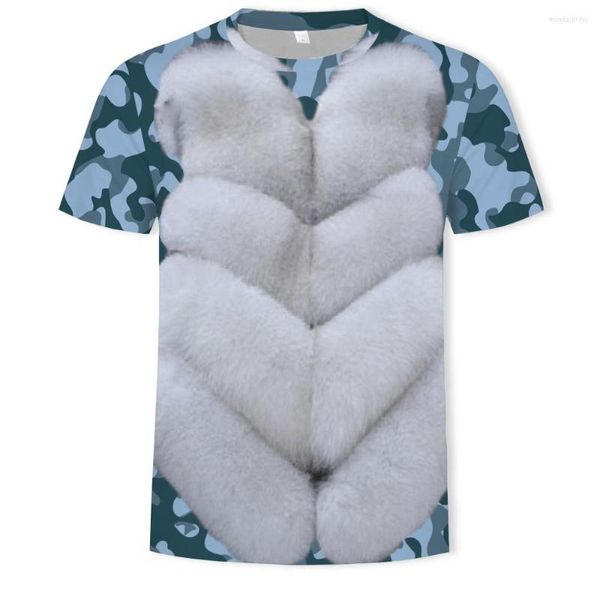 T-shirts pour hommes Explosive Money Pattern Imitation Fur Vest 3D Printing Man Short Sleeve Male Easy Wear