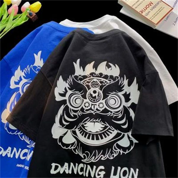 T-shirts pour hommes F GIRLS Funny Dancing Lion Imprimé Tee Shirt Homme Été Surdimensionné Col Rond Top Coton À Manches Courtes Y2K Streetwear