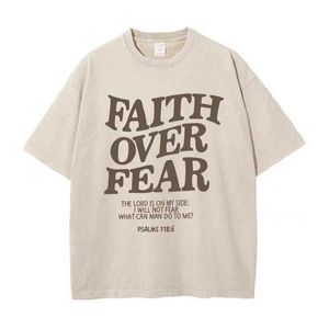 Mannen t-shirts geloof over angstbrieven slogan t-shirts voor vrouwen mannen populaire positieve citaten t shirts christendom Jezus cadeau katoen ts tops t240510