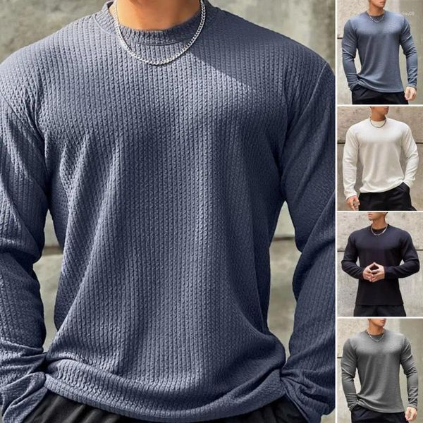 T-shirts pour hommes automne printemps col rond à manches longues hommes top couleur unie décontracté style simple pull mi-longueur bas t-shirt vêtements masculins