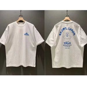 T-shirts masculins Famille Matching tenues 100% coton Nouvelle mode graffiti poutres imprimées t-shirts pour hommes couples lâches et décontractés t-shirt top japonais J240527