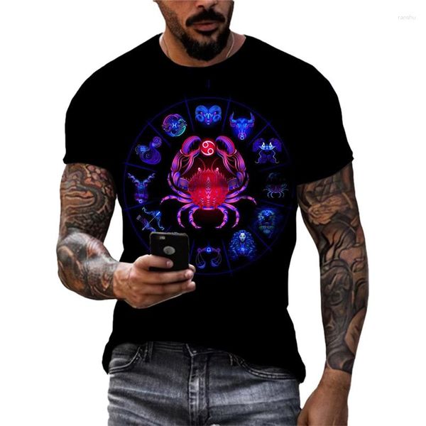 Camisetas de hombre moda 12 constelaciones gráfico tendencia de verano hombres Casual personalidad Streetwear 3D impreso cuello redondo Camiseta de manga corta