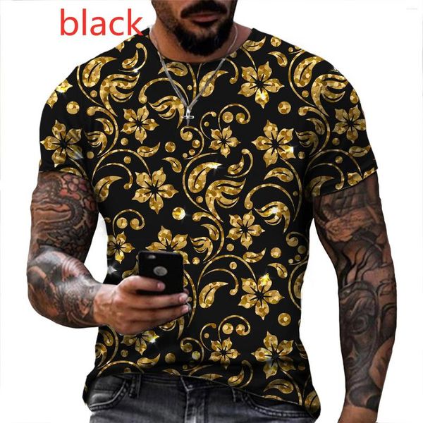 Camisetas de hombre Moda Arte 3D Flor de oro Impreso Personalidad Vertigo Camiseta gráfica Camiseta de manga corta casual
