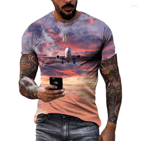 Hommes t-shirts mode 3D imprimé avion graphique pour hommes été tendance décontracté amusant col rond manches courtes Streetwear t-shirts hauts