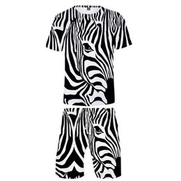 T-shirts pour hommes Mode 3D Zebra Enfants Deux pièces Ensembles Casual Garçons Filles Animal T-shirt Shorts Été Hommes Cool Noir Blanc CostumesHommes