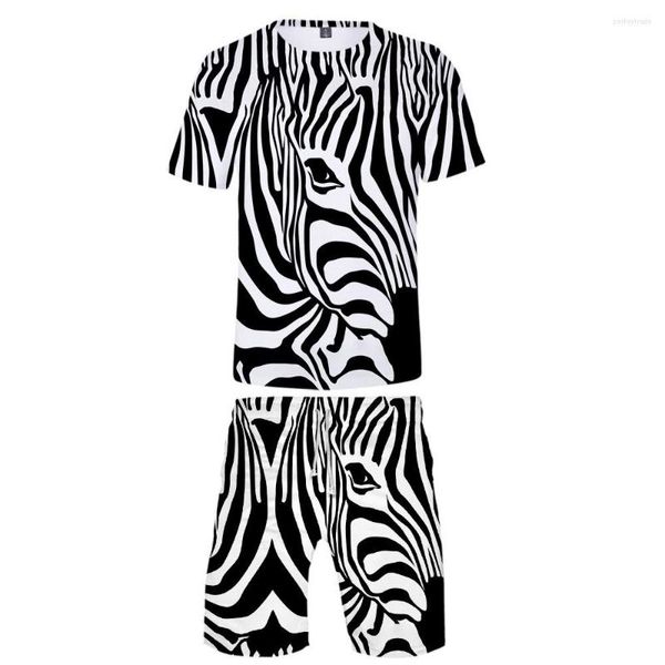 Camisetas de hombre Moda 3D Zebra Kids Conjuntos de dos piezas Casual Boys Girls Animal Shirt Shorts Summer Cool Black White Suits