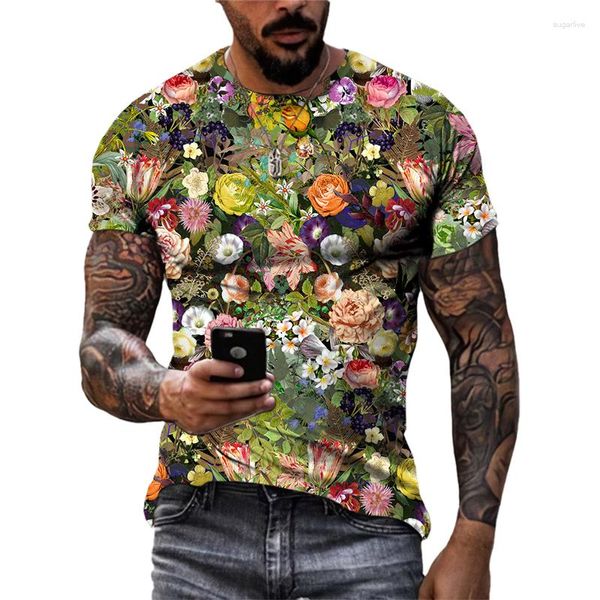 T-shirts pour hommes mode belle personnalité plante fleurs T-shirts unisexe été 3D Street Style tendance hommes col rond manches courtes imprimer