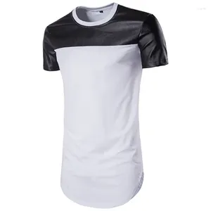 T-shirts pour hommes mode garçons décontracté en cuir noir et blanc T-shirt à manches courtes T-shirt hommes chemise surdimensionné Patchwork T-shirt mâle