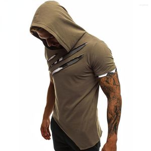 T-shirts pour hommes T-shirt à capuche de marque de mode Camouflage en cuivre cassé Fitness personnalisé plissé à manches courtes