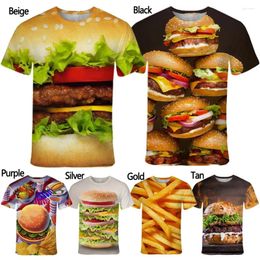 Camisetas para hombre, camiseta con estampado 3d de hamburguesas y patatas fritas a la moda y camisetas informales de manga corta de verano para mujer