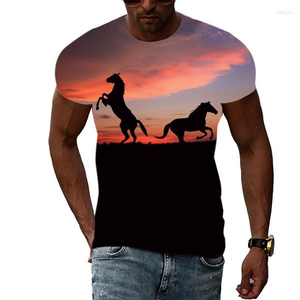 Camisetas para hombres Moda Casual Hombres Camiseta de caballo Gráficos 3D Impreso Personalidad juvenil Tendencia O Cuello Verano Manga corta Venta