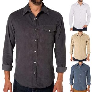 T-shirts pour hommes Mode Corduroy Printemps Bouton de poche à manches longues Chemise à revers Top Hommes Grande et grande robe imprimée