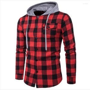 T-shirts voor heren Mode katoenen overhemd met capuchon Top Flanel geruite lange mouwen Casual slank zwart Warm herfst en winter