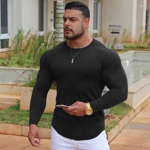 Hommes t-shirts mode Fitness épais sport à manches longues T-shirt élastique coton mince vêtements hommes plaque lumineuse course entraînement