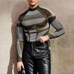 Hommes t-shirt mode imprimé graphique col rond à manches longues mince pull hommes vêtements haut décontracté serré t-shirts