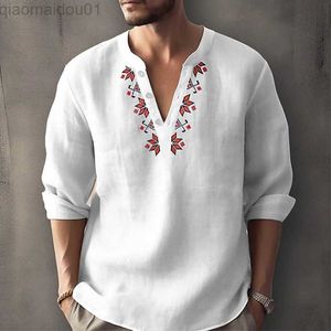 T-shirts pour hommes Mode Graphique Imprimer Hommes T-shirt Col En V Boutonné Lâche À Manches Longues Casual Pulls Automne Vintage Hommes Vêtements Tops Streetwear L230713