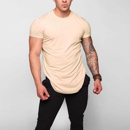 Heren T-shirts Mode Gym Kleding Effen Kleur Korte mouw Heren Slim Fit Hardlopen Training Sport Onregelmatige zoom T-shirt Zomer