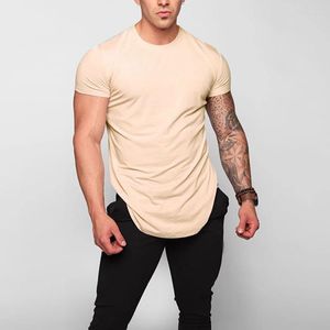 Hommes t-shirts mode vêtements de sport couleur unie à manches courtes hommes coupe ajustée course entraînement sport ourlet irrégulier T-shirt été