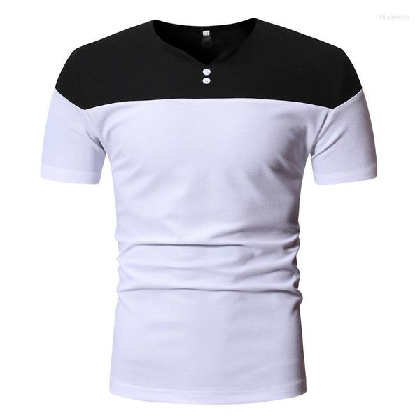 Camisetas para hombre, camisa con botones de retazos de colores a la moda, camiseta de manga corta de marca para hombre, ropa de calle Hipster, camiseta informal 2023