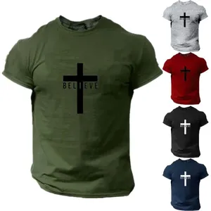 Heren T-shirts Mode Ik geloof in God Cross Christelijk 3D-printen T-shirt Casual ronde hals Jezus Korte mouw T-shirts Sneldrogend doek