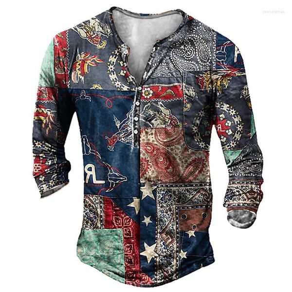 Hommes t-shirts mode Imitation coton chemise florale 3d Graffiti à manches longues t-shirt surdimensionné moto hauts t-shirt homme Punk Streetwear